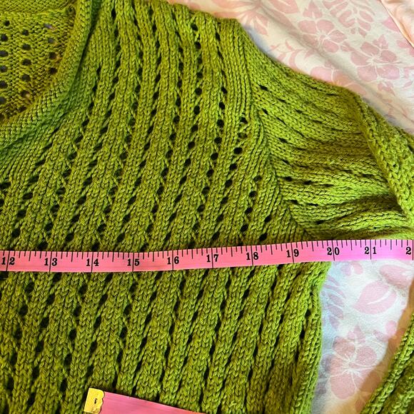 Pure Handknit Women's Canadian Loose Knit Cotton Green Sweater Cardigan M - Picture 7 of 11